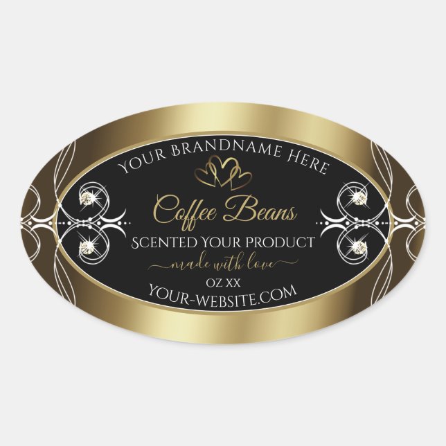 Luxurious Black Gold Product Label Shimmery Jewels (Front)