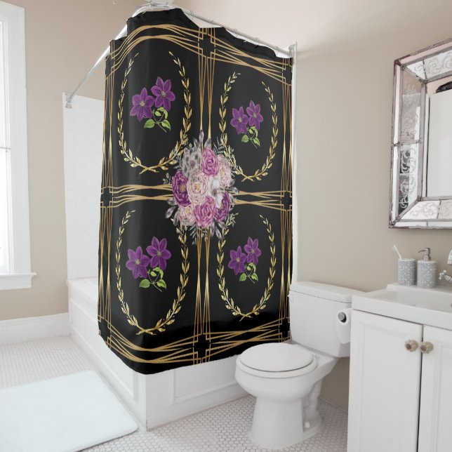 Luxurious Black Gold Purple Floral Trendy Modern  (In Situ)