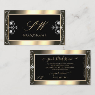 Luxurious Black Gold Sparkling Diamonds Monogram Business Card