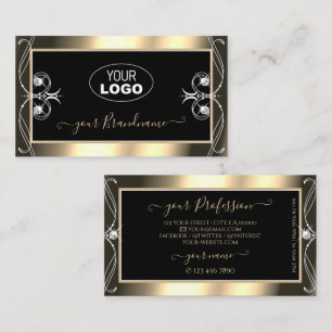Luxurious Black Gold Sparkling Diamonds with Logo Business Card