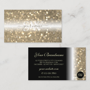 Luxurious Black Gold Sparkling Glitter Monogram Business Card