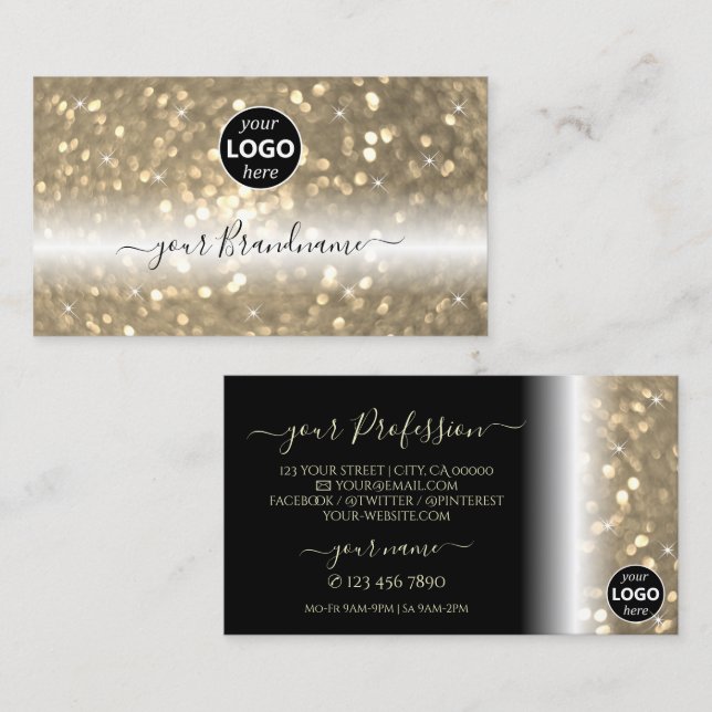 Luxurious Black Gold Sparkling Glitter with Logo Business Card (Front/Back)