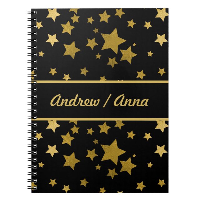 Luxurious Black & Gold Star Personalized Notebook (Front)