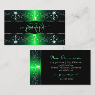 Luxurious Black Green Ornate Borders Monogram Business Card