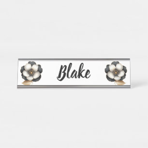 Luxurious Black Ivory Floral Name Desk Name Plate
