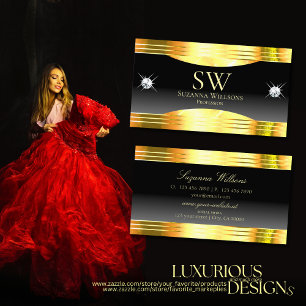 Luxurious Black Ombre Gold Borders with Monogram Business Card