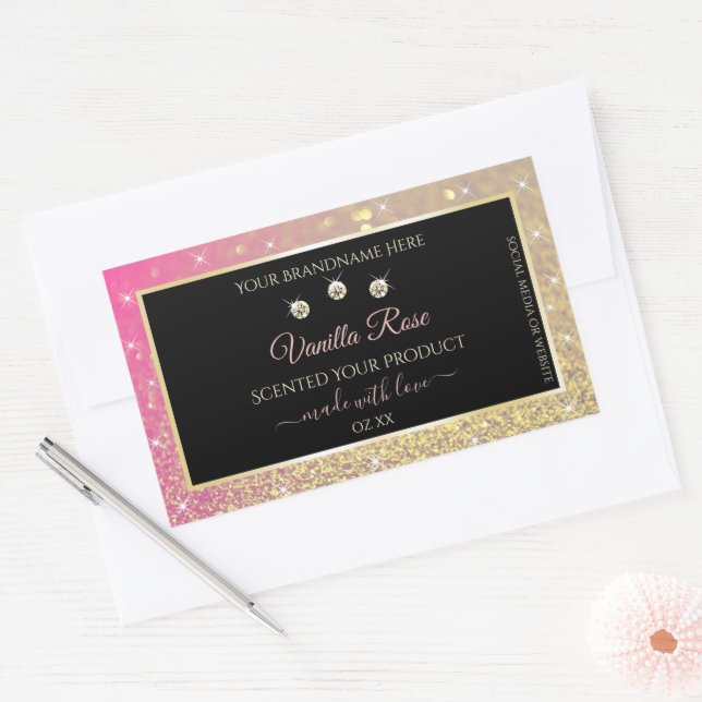 Luxurious Black Pink Gold Glitter Product Labels (Envelope)
