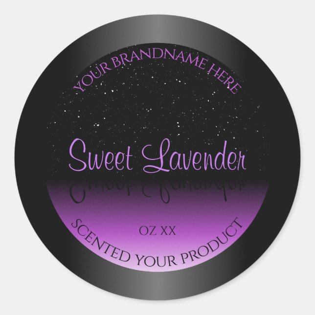 Luxurious Black Purple Product Labels Soft Glitter (Front)