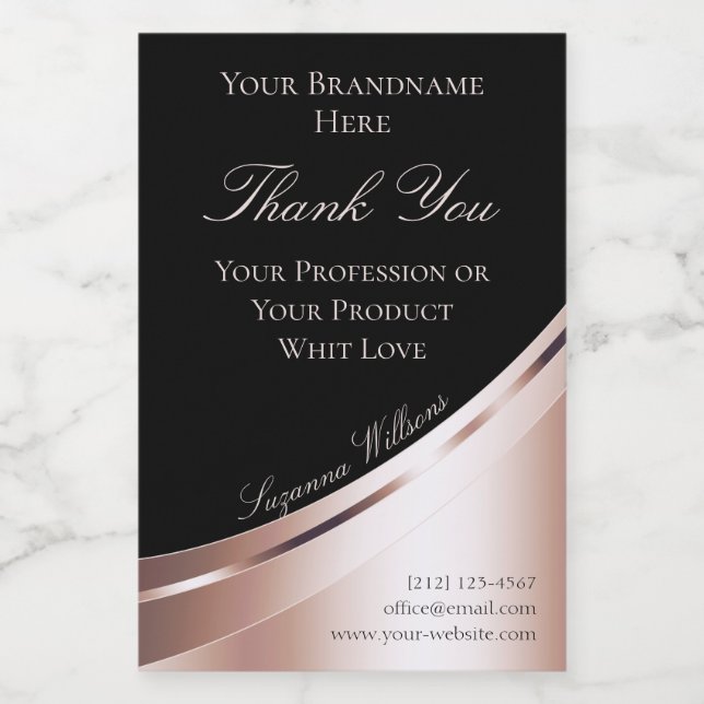 Luxurious Black Rose Gold Decor Thank You Label (Single Label)