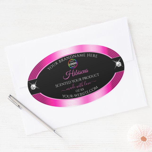 Luxurious Black Shiny Pink with Logo Product Label (Envelope)