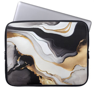 Luxurious Black White and Gold Marble Design  Laptop Sleeve