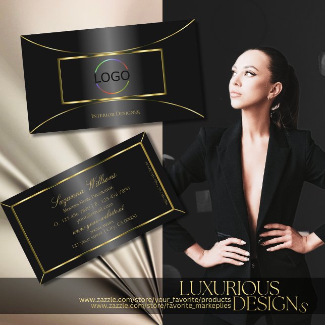 Luxurious Black with Gold Decor and Logo Glamourou Business Card (Creator Uploaded)