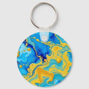Luxurious Blue and Gold Alcohol Ink Abstract Keychain