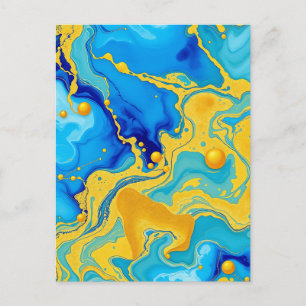 Luxurious Blue and Gold Alcohol Ink Abstract  Postcard