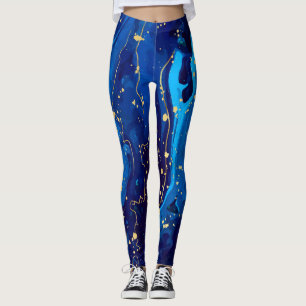 Luxurious Blue Gold Marble Texture Leggings