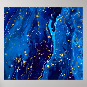 Luxurious Blue Gold Marble Texture Poster