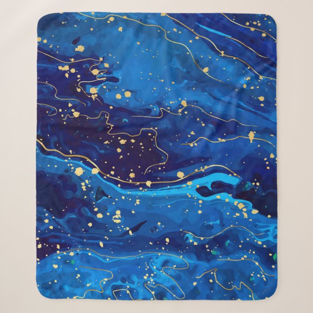 Luxurious Blue Gold Marble Texture Sherpa Blanket (Front)
