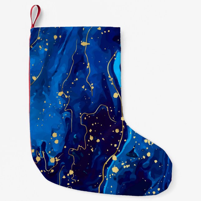 Luxurious Blue Gold Marble Texture Small Christmas Stocking (Front)