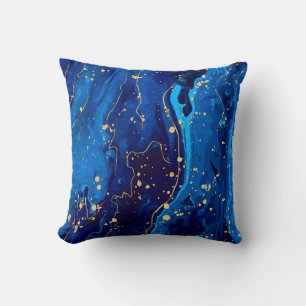 Luxurious Blue Gold Marble Texture Throw Pillow