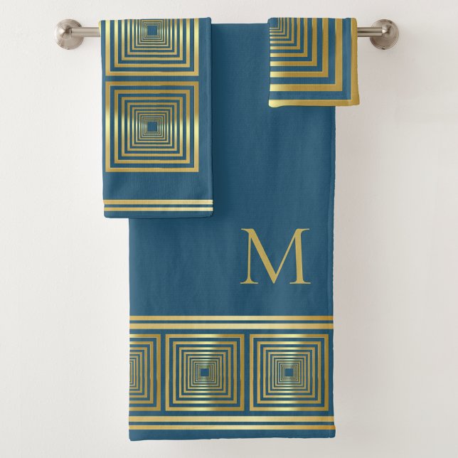 Luxurious blue gold name initial Towel set (Creator Uploaded)