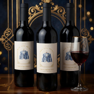 Luxurious Blue Suit Ornamental Dome Arch Effect Wine Label