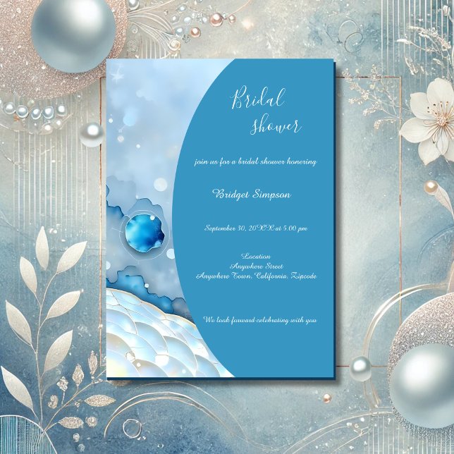 Luxurious Blue Watercolor Abstract Pearlescent Invitation (Creator Uploaded)