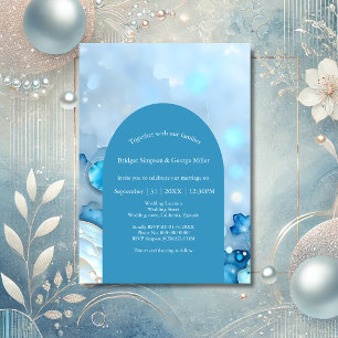 Luxurious Blue Watercolor Abstract Pearlescent Invitation