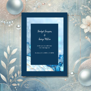 Luxurious Blue Watercolor Abstract Pearlescent Invitation