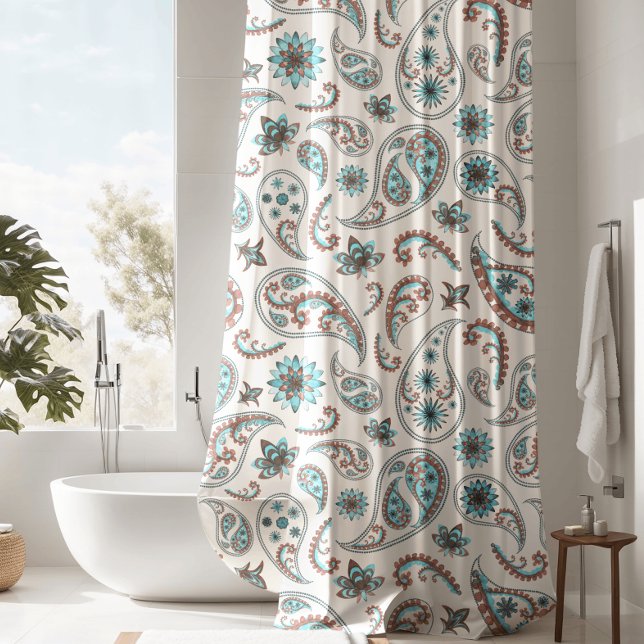 Luxurious Blue & White Paisley Shower Curtain (Creator Uploaded)