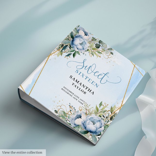 Luxurious Boho Light Blue Ivory Floral Sweet 16th Binder (Luxurious Boho Light Blue Ivory Floral Sweet Sixteen)