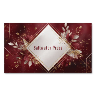 Luxurious Botanical Gold Leaf Burgundy Magnetic Business Card