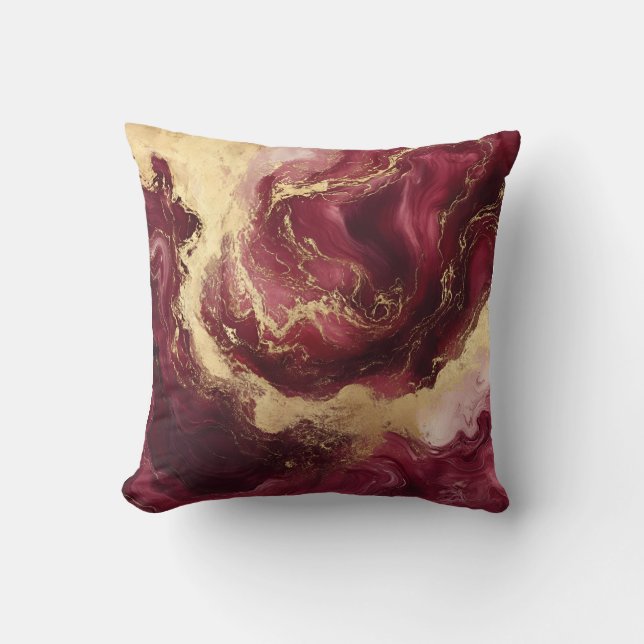 Luxurious Burgundy and Gold Marble Decorative  Throw Pillow (Front)