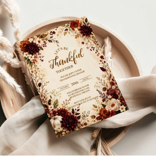Luxurious Burgundy Floral Thanksgiving Dinner Invitation