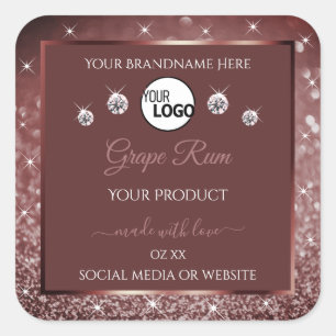 Luxurious Burgundy Glitter Product Label with Logo