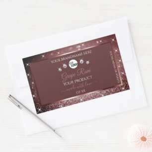 Luxurious Burgundy Glitter Product Label with Logo