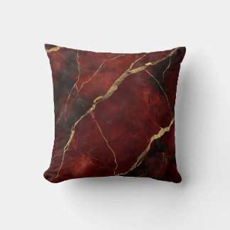 Luxurious Burgundy Gold Marble Decorative Pillow