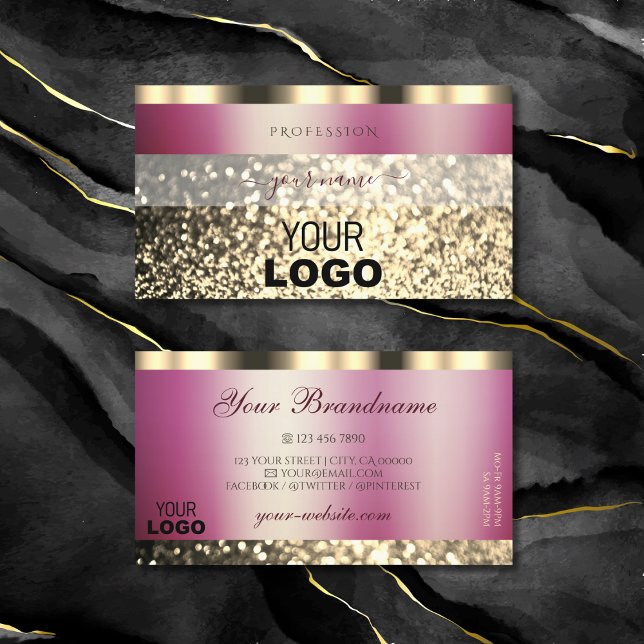 Luxurious Burgundy Gold Sparkling Glitter Add Logo Business Card (Creator Uploaded)
