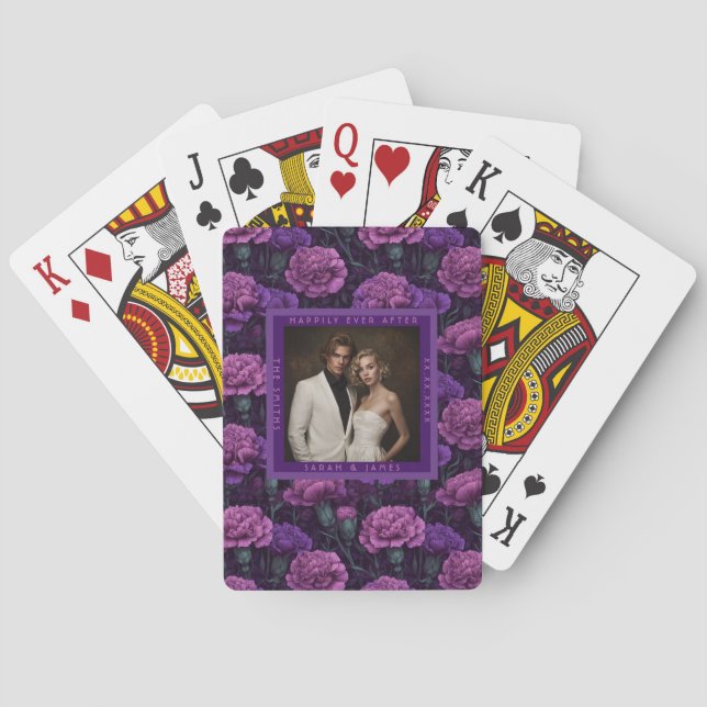 Luxurious Carnation Inspired Floral Wedding Playing Cards (Back)