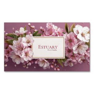 Luxurious Cherry Blossom Mauve Pink Gold Frame Magnetic Business Card