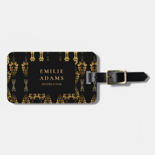 Luxurious Chic Black and Faux Gold Ornamental Luggage Tag