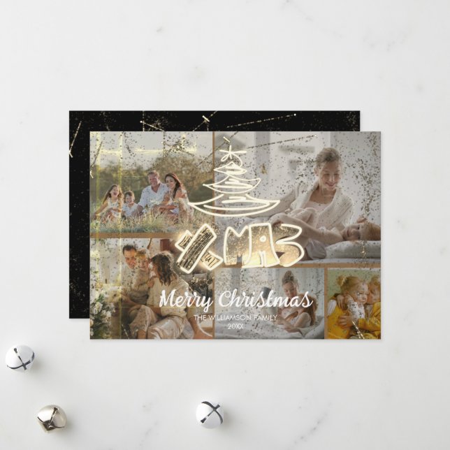 Luxurious Chic Gold Chic Xmas Glow 5 Photos Holiday Card (Front/Back In Situ)