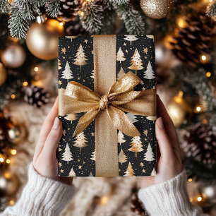 Luxurious Christmas Tree Pattern in Gold, Silver Wrapping Paper