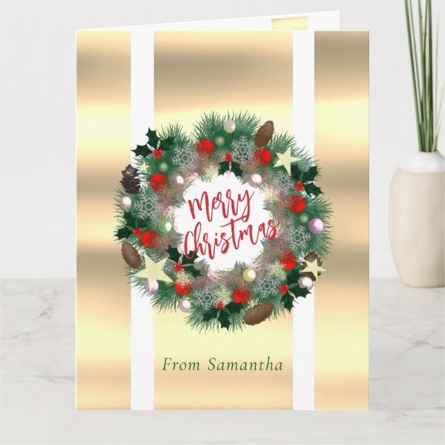 Luxurious Christmas wreath personalizable Card (Front)