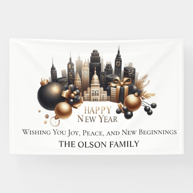 Luxurious Cityscape New Year’s Greeting Banner (Horizontal)