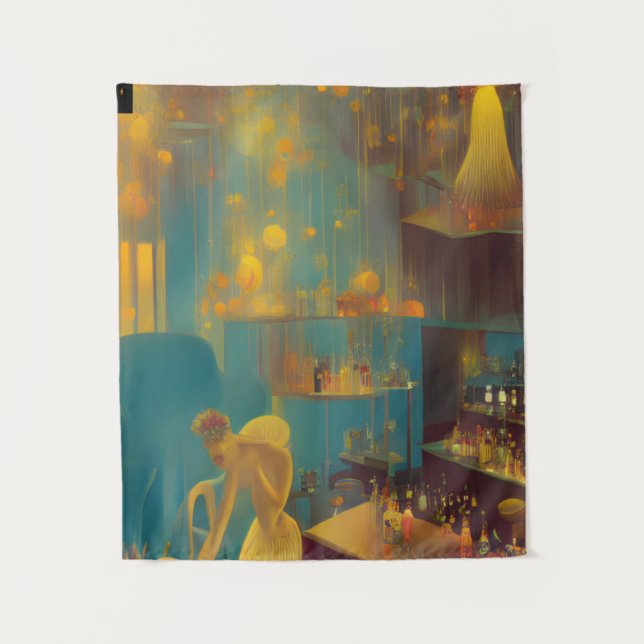 Luxurious Cocktail Lounge Scene Tapestry (Front)