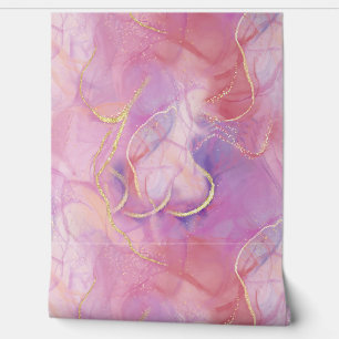 Luxurious Colourful Pinkish Marble & Gold Grains Wallpaper