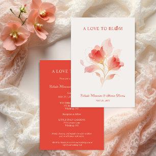 Luxurious Coral Red and Faux Gold Floral Wedding Invitation