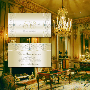 Luxurious Cream Gold Squiggled Jewels and Monogram Business Card