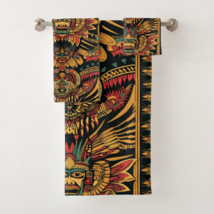 Luxurious Cyan "Aztec Dream" Plush Bath Towel Set