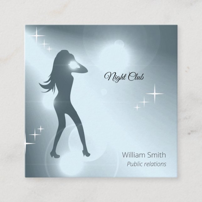 Luxurious Cyan Brilliant Dancing Girl Silhouette Square Business Card (Front)